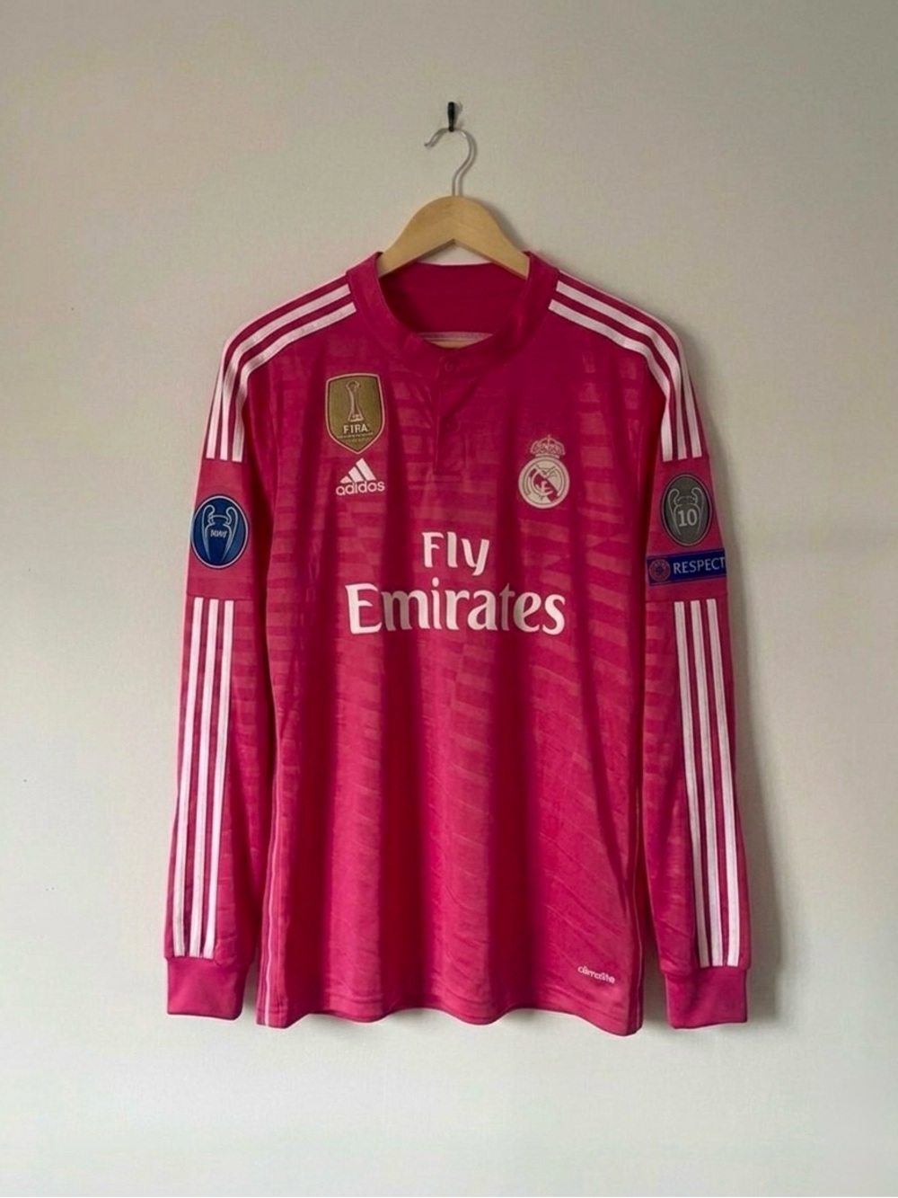 Real Madrid 14/15 UCL Jersey Pink Long Sleeve Size Medium